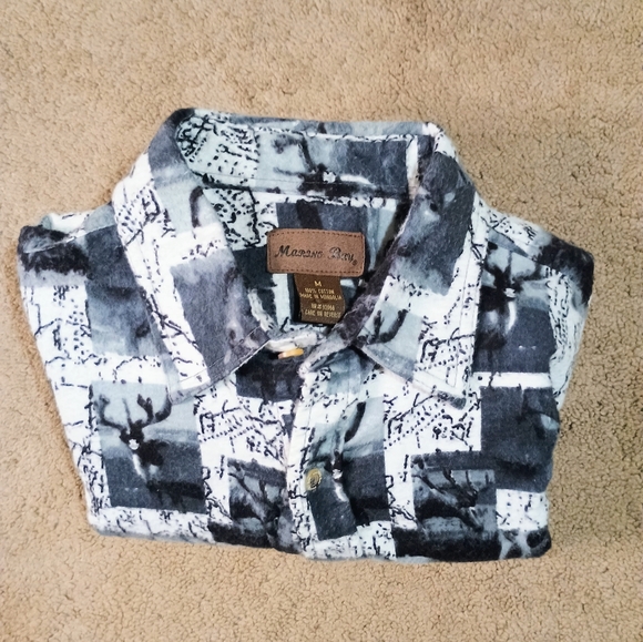 Marino Bay 100% Cotton Flannel Men's Button Down Shirt Game Trail Print - Picture 1 of 15